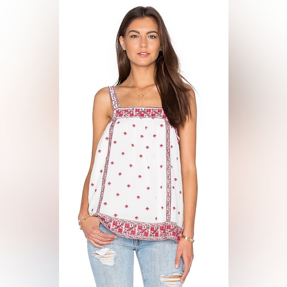 EUC Joie Magali Embroidered Cotton Gauze Lined Tank Top Boho Coastal Sz S